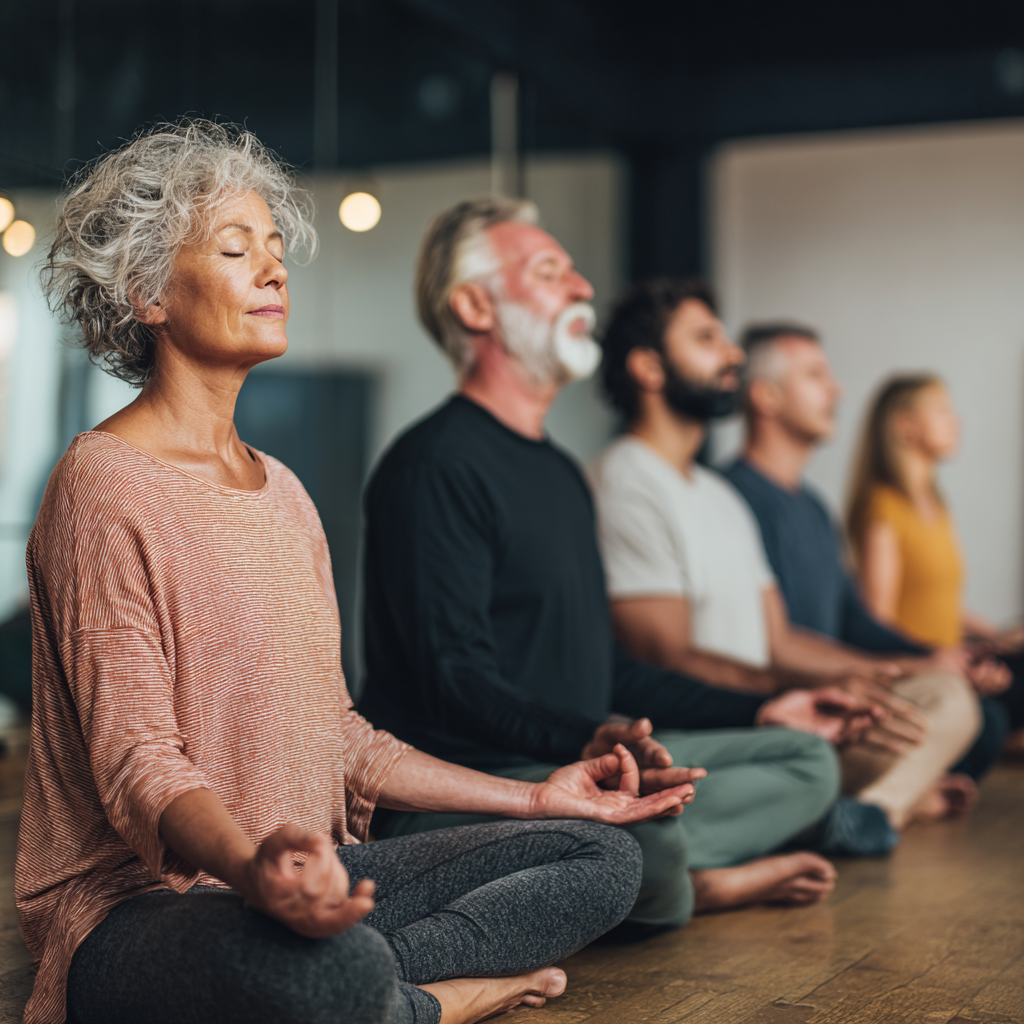 Spațiu organizat pentru practică yoga cu elemente minimaliste